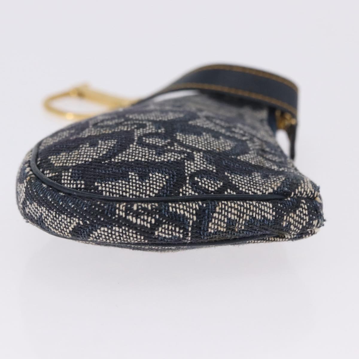 Christian Dior Trotter Canvas Saddle Coin Purse Navy Gold Auth 193769V
