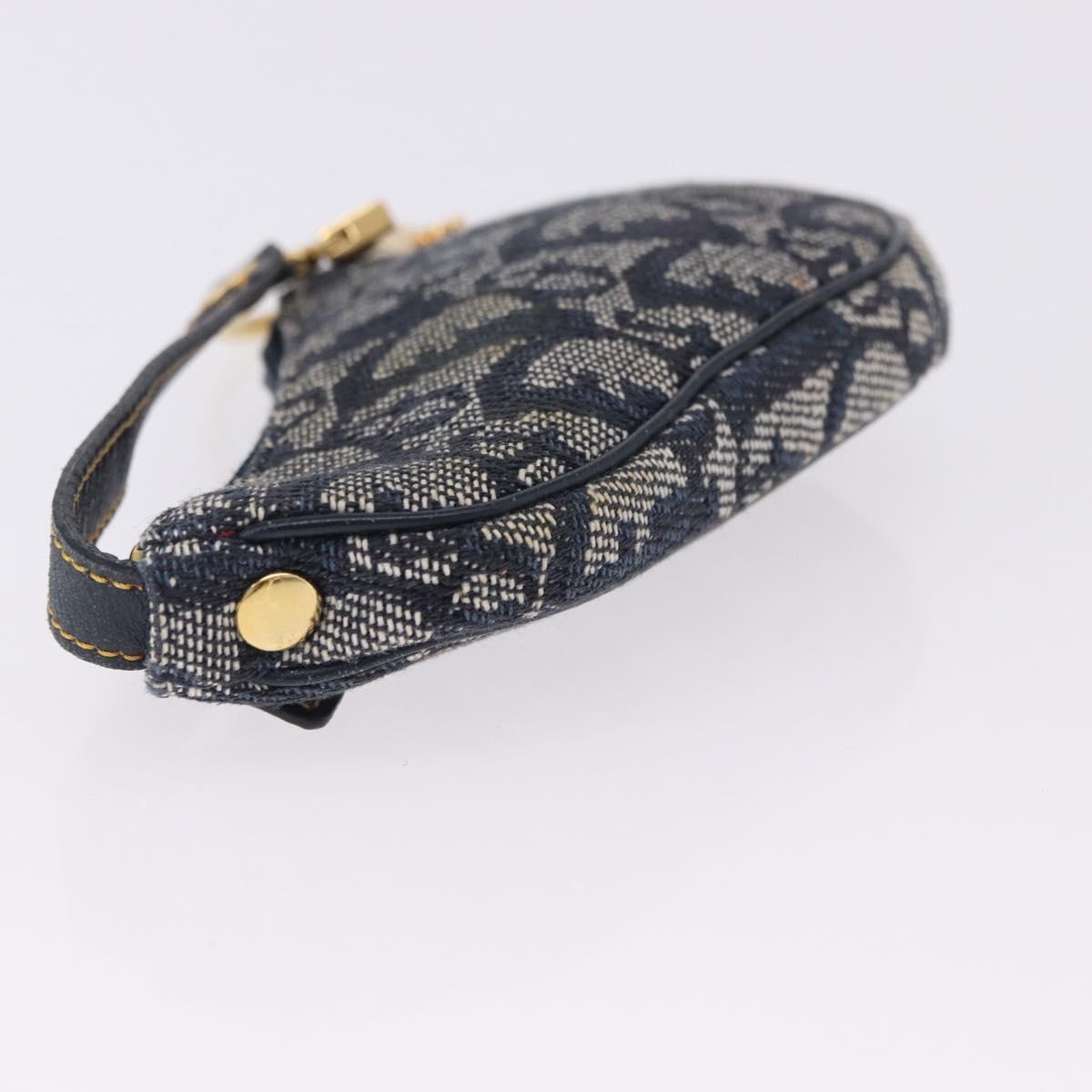Christian Dior Trotter Canvas Saddle Coin Purse Navy Gold Auth 193769V