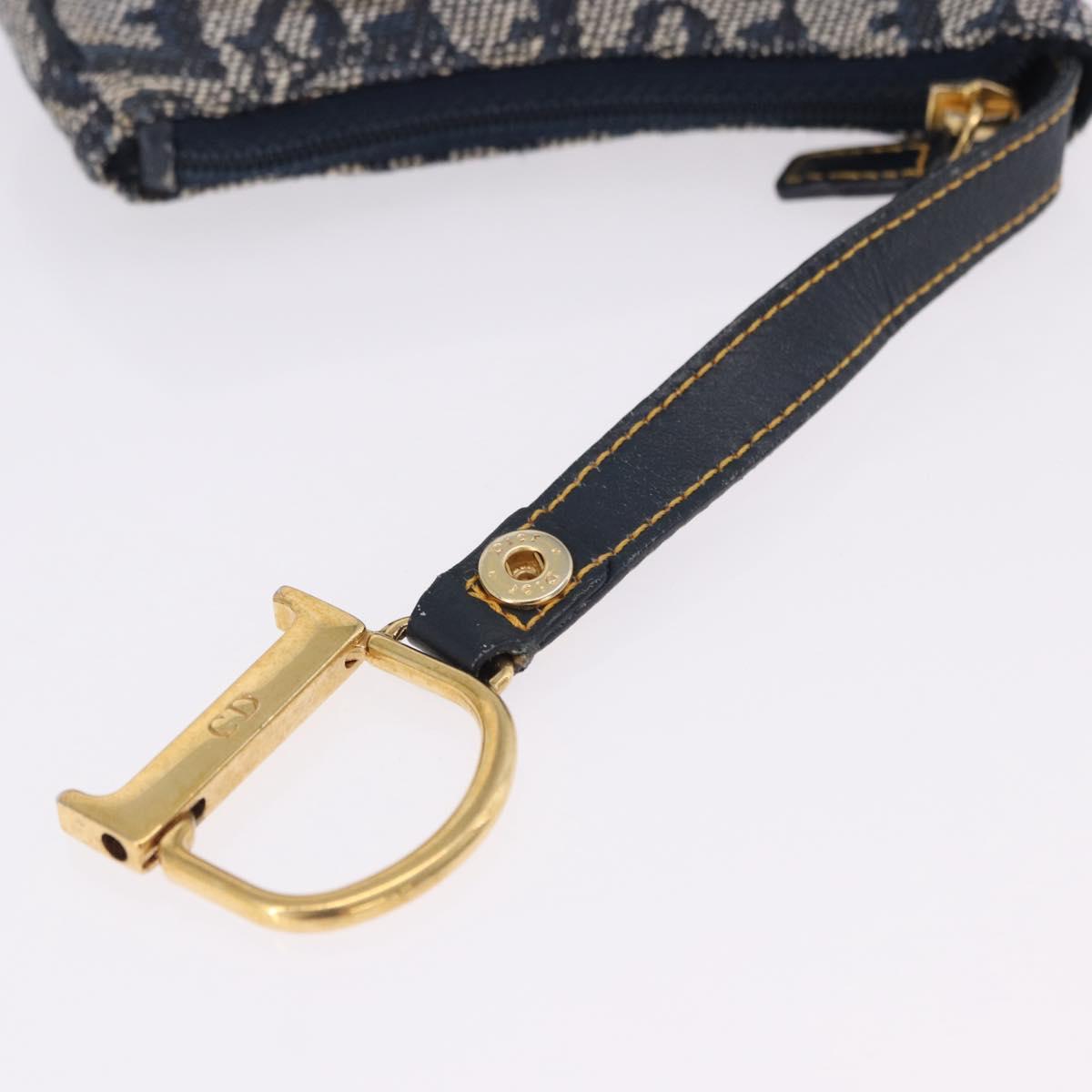 Christian Dior Trotter Canvas Saddle Coin Purse Navy Gold Auth 193769V