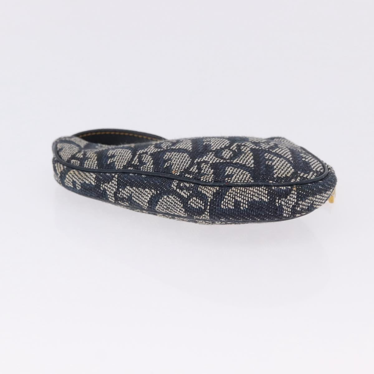 Christian Dior Trotter Canvas Saddle Coin Purse Navy Gold Auth 193769V