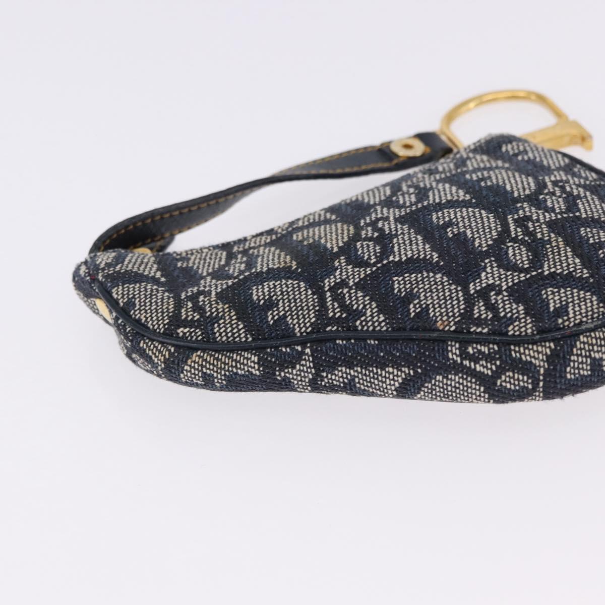 Christian Dior Trotter Canvas Saddle Coin Purse Navy Gold Auth 193769V