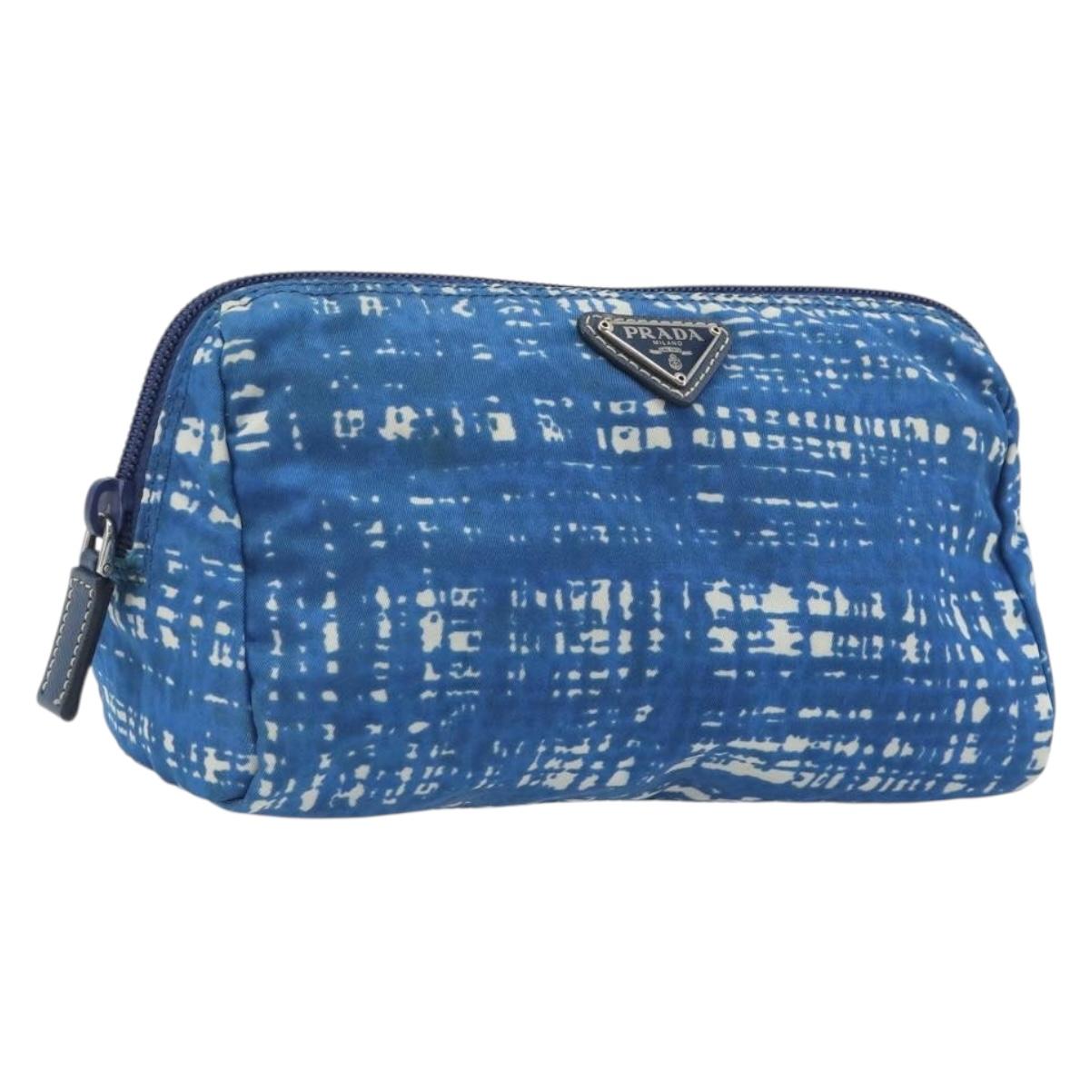 PRADA Pouch Nylon Blue Silver Auth 193770