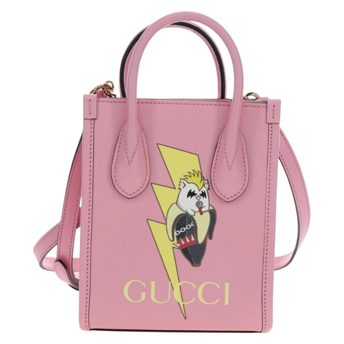 GUCCI Bananya Tote Bag Leather 2way Pink Gold 671623 Auth 193778SAM
