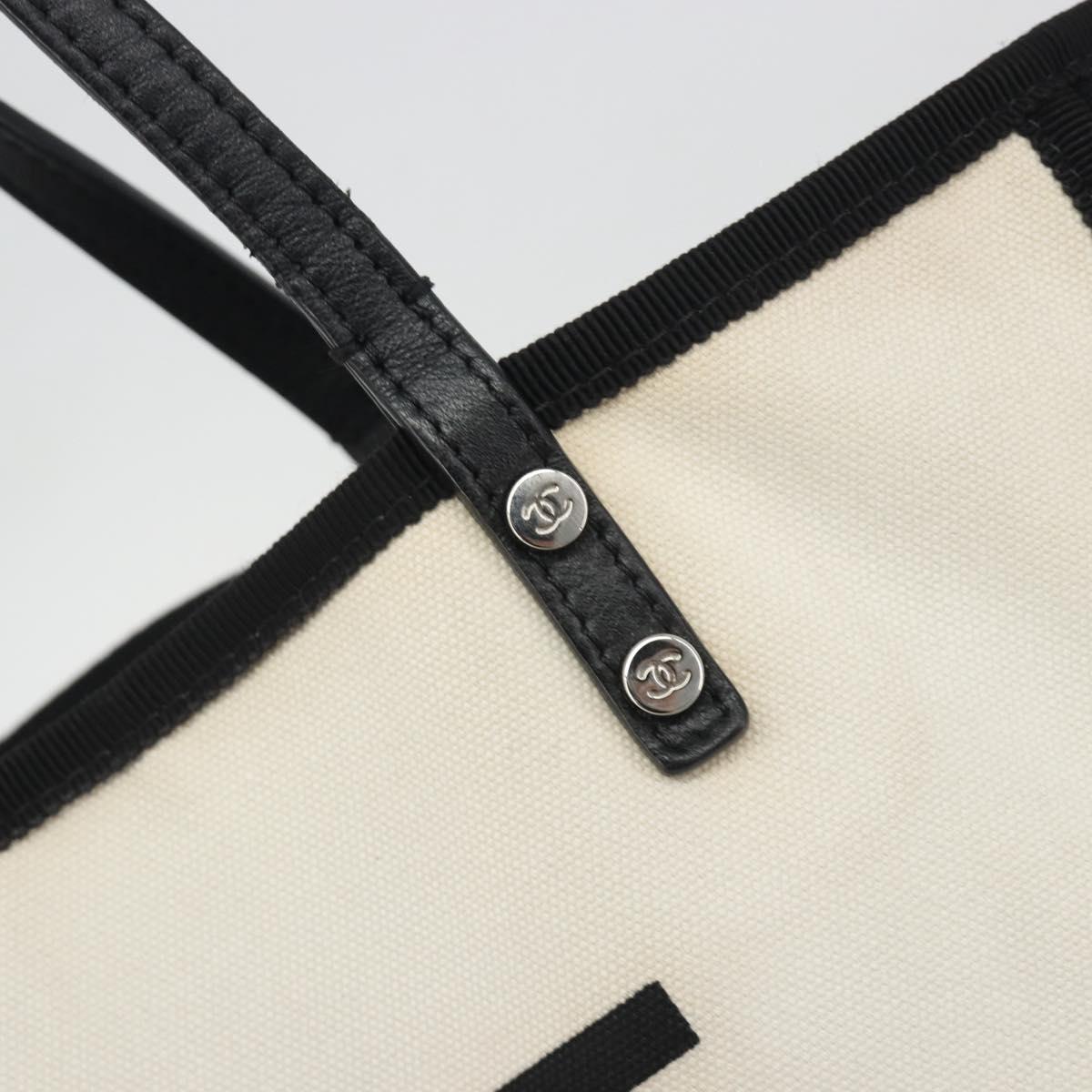 CHANEL Let's Lemon Tote Bag Canvas Beige Silver CC Auth 193780V
