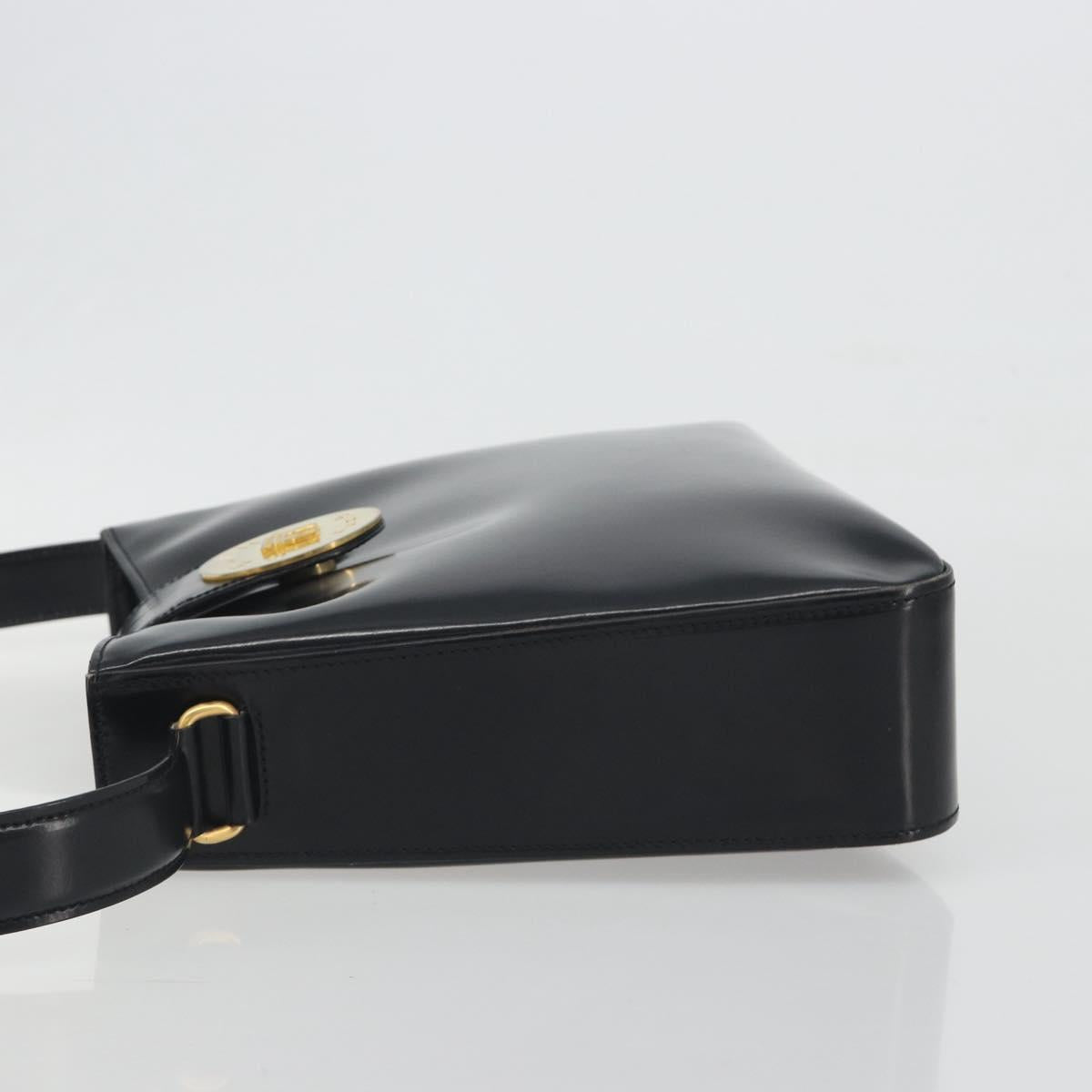 CELINE Shoulder Bag Leather Black Gold Auth 193781A