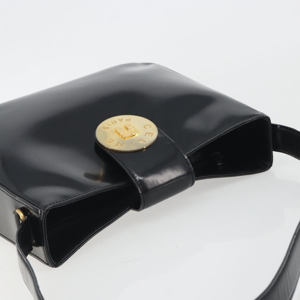 CELINE Shoulder Bag Leather Black Gold Auth 193781A