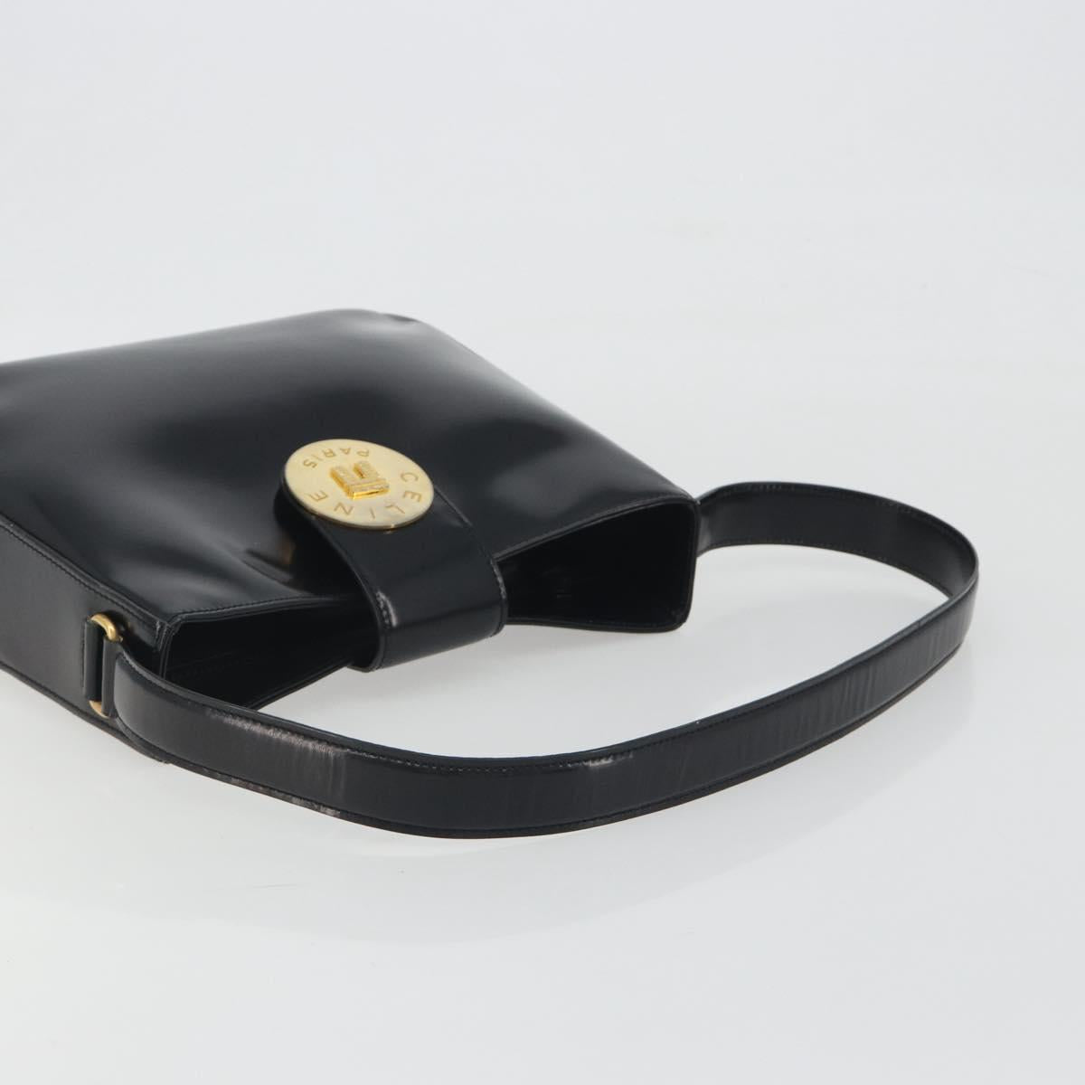 CELINE Shoulder Bag Leather Black Gold Auth 193781A