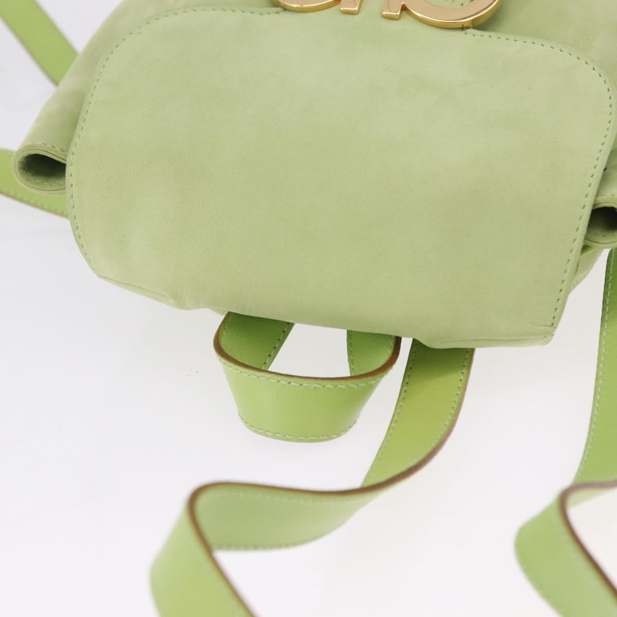 Salvatore Ferragamo Gancini Backpack Suede Green Gold Auth 193783A