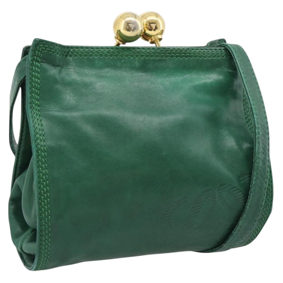 LOEWE Shoulder Bag Leather Green Gold Auth 193786