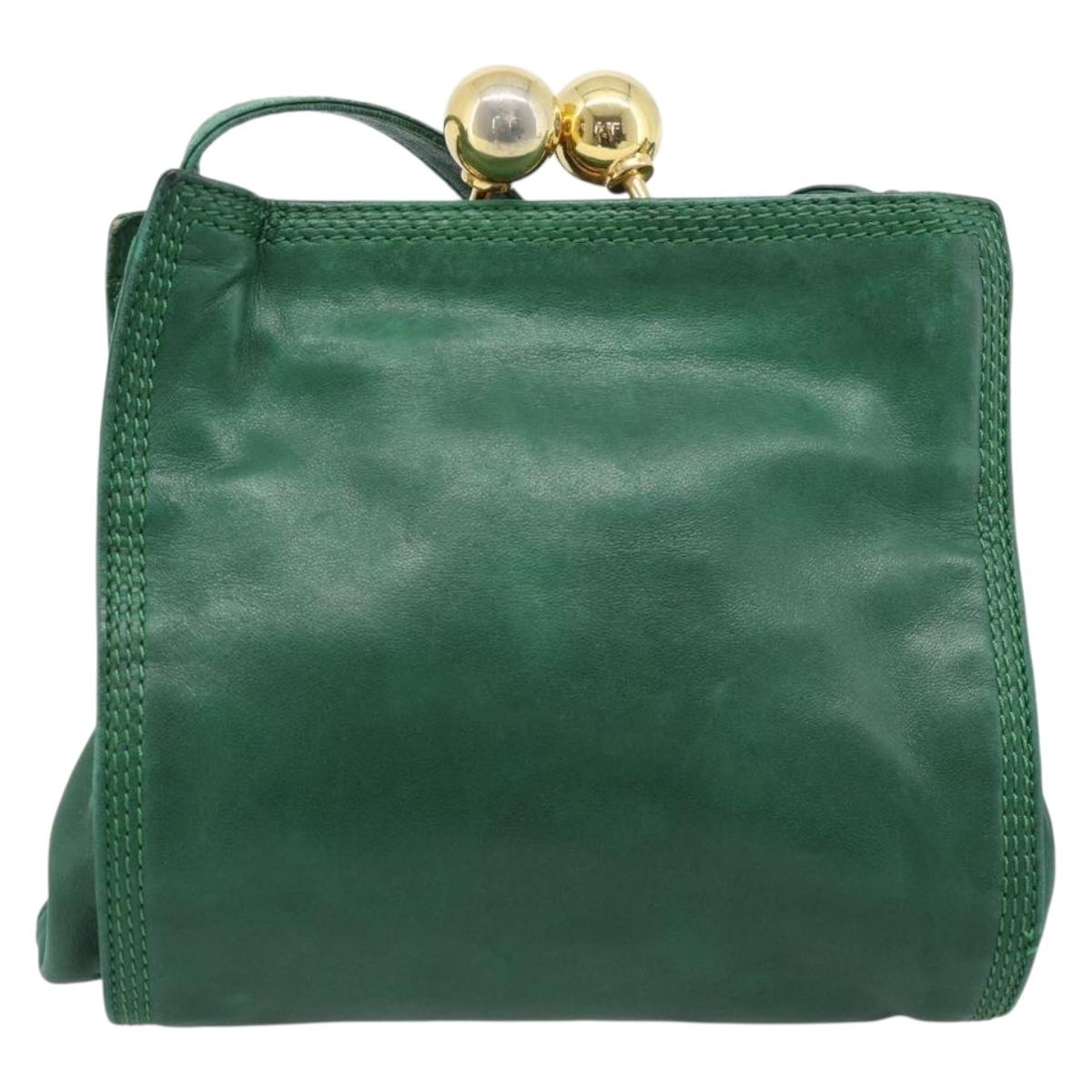 LOEWE Shoulder Bag Leather Green Gold Auth 193786
