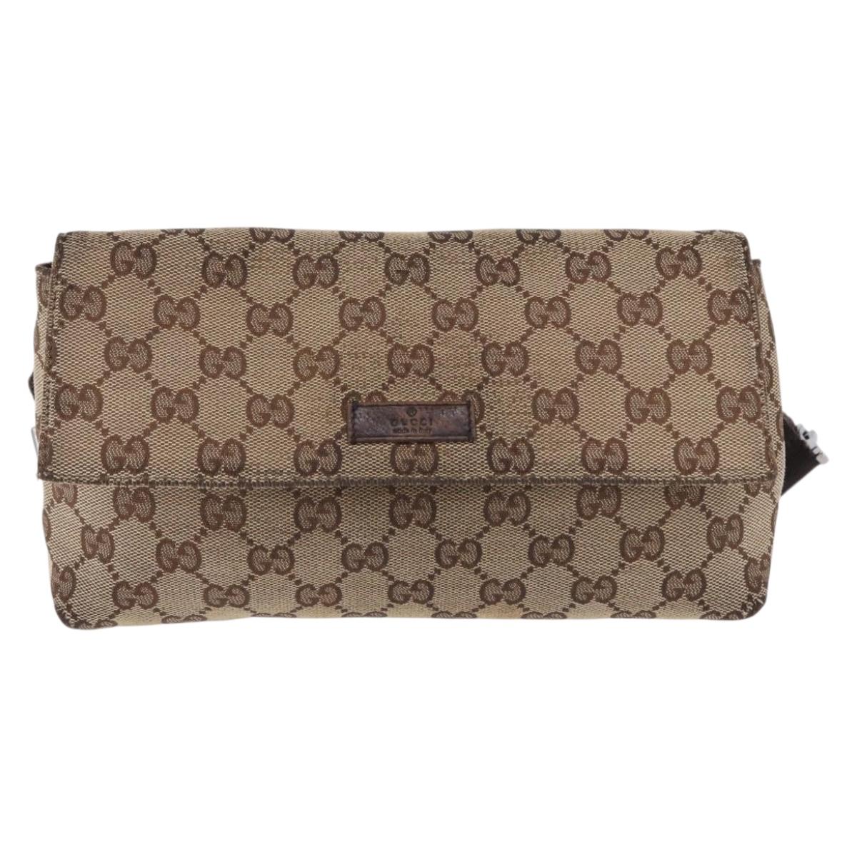 GUCCI GG Canvas Waist Pouch Beige Silver 146304 Auth 193787