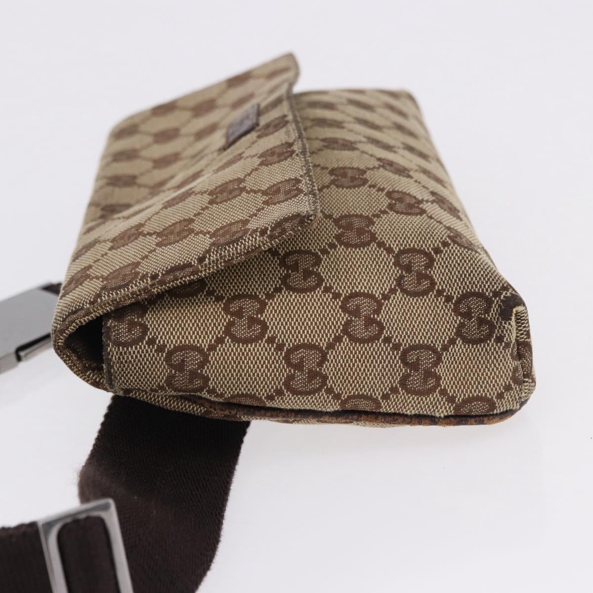 GUCCI GG Canvas Waist Pouch Beige Silver 146304 Auth 193787