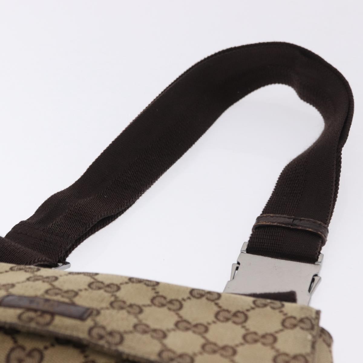 GUCCI GG Canvas Waist Pouch Beige Silver 146304 Auth 193787