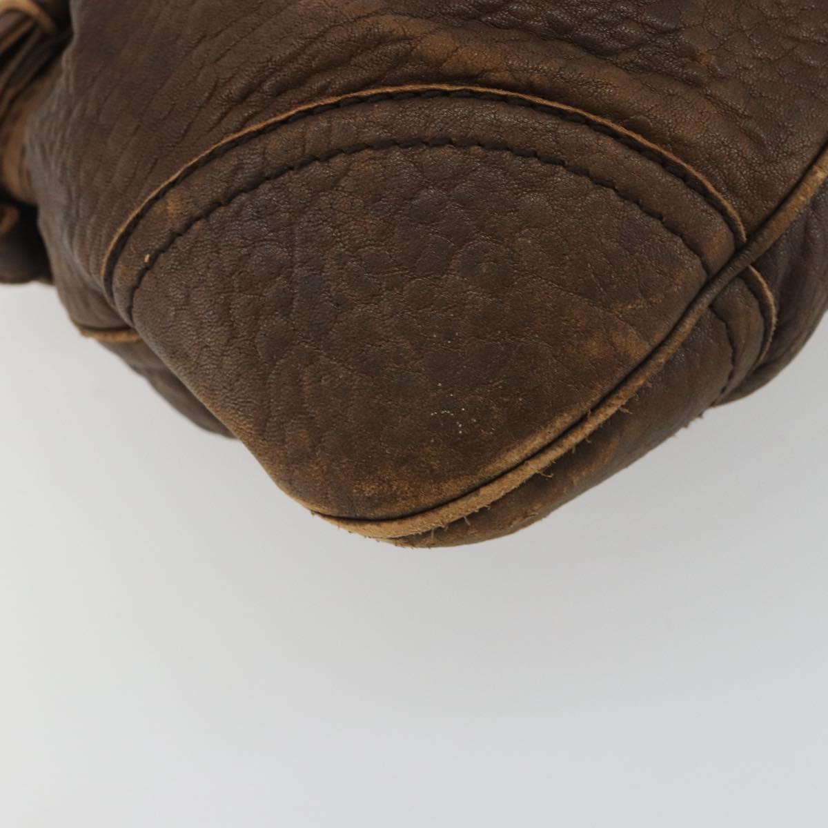 Salvatore Ferragamo Gancini Hand Bag Leather Brown Gold Auth 193788