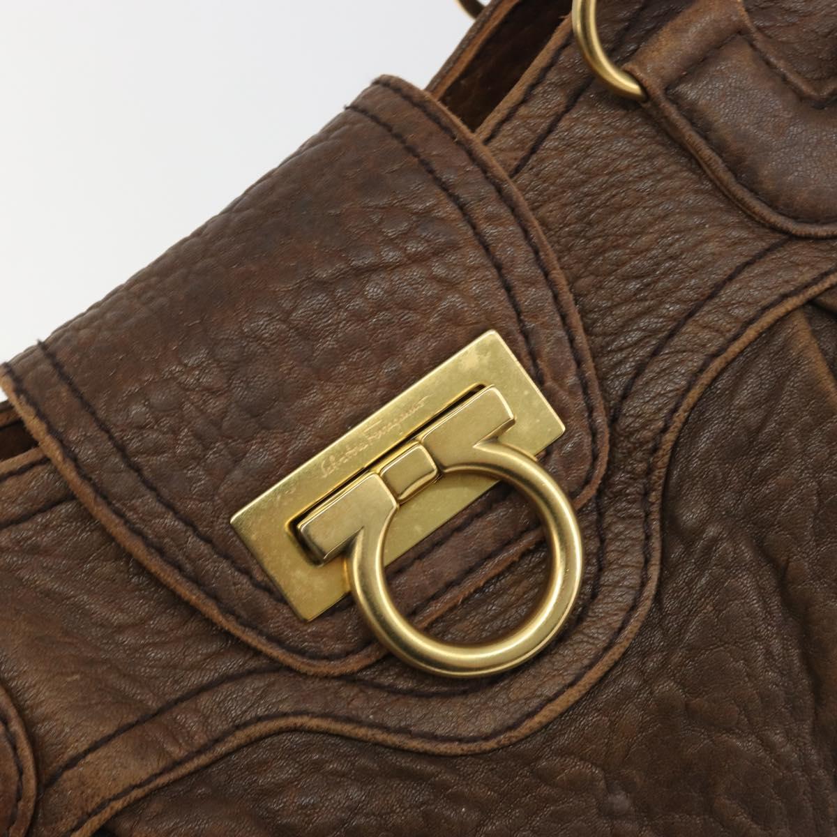 Salvatore Ferragamo Gancini Hand Bag Leather Brown Gold Auth 193788