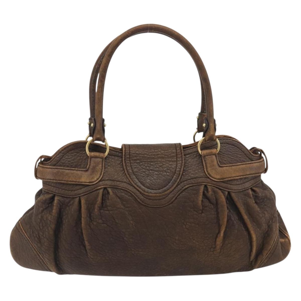 Salvatore Ferragamo Gancini Hand Bag Leather Brown Gold Auth 193788