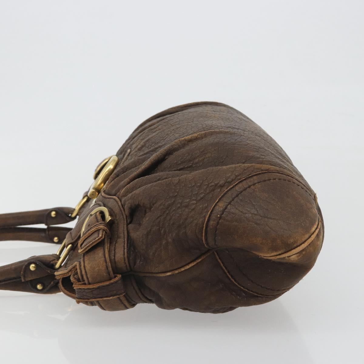 Salvatore Ferragamo Gancini Hand Bag Leather Brown Gold Auth 193788