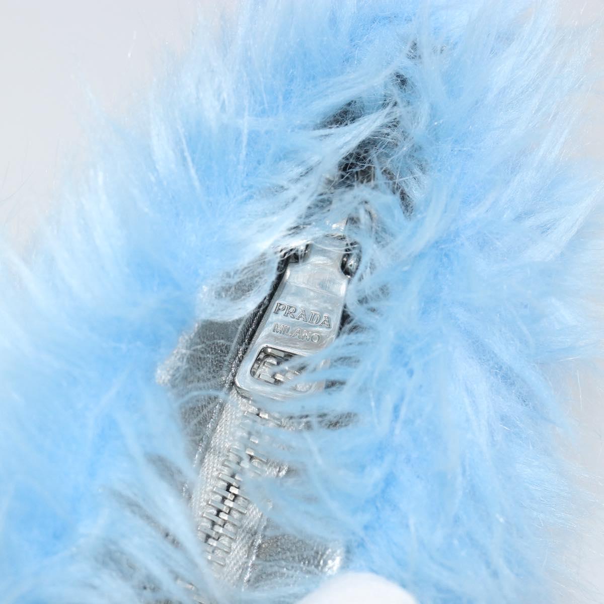 PRADA Clutch Bag Fur Blue Silver Auth 193790M