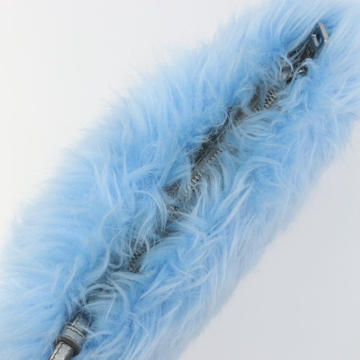 PRADA Clutch Bag Fur Blue Silver Auth 193790M