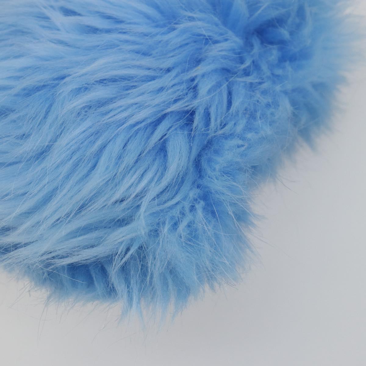 PRADA Clutch Bag Fur Blue Silver Auth 193790M