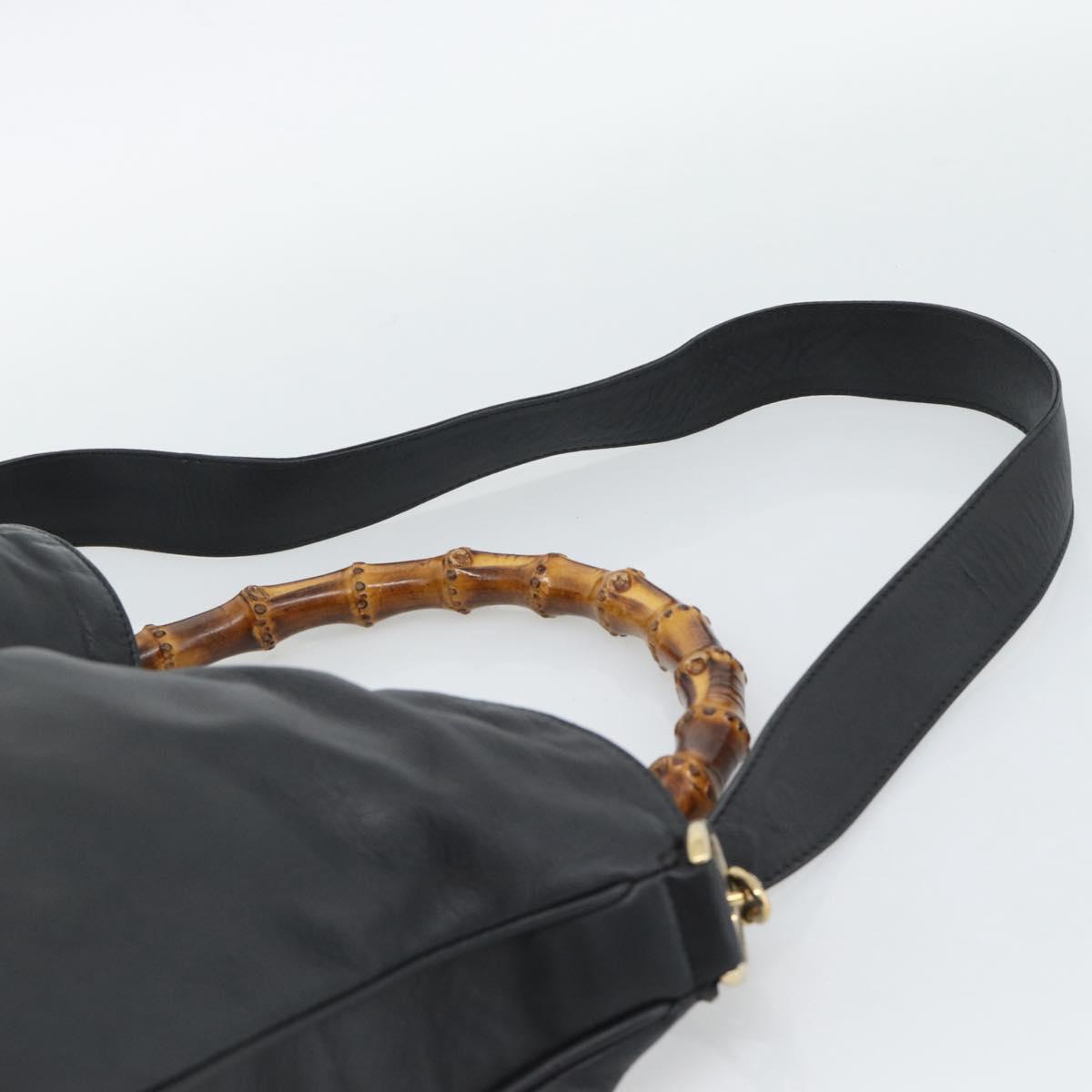 GUCCI Bamboo Hand Bag Leather 2way Black Gold 001 1638 1577 Auth 193791
