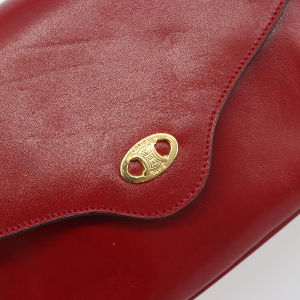 CELINE Chain Shoulder Bag Leather Red Gold Auth 193798
