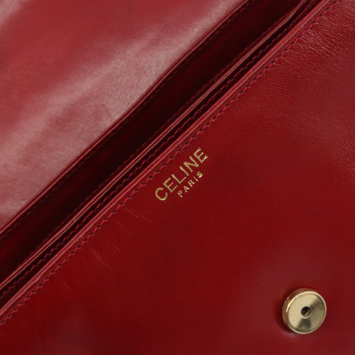 CELINE Chain Shoulder Bag Leather Red Gold Auth 193798