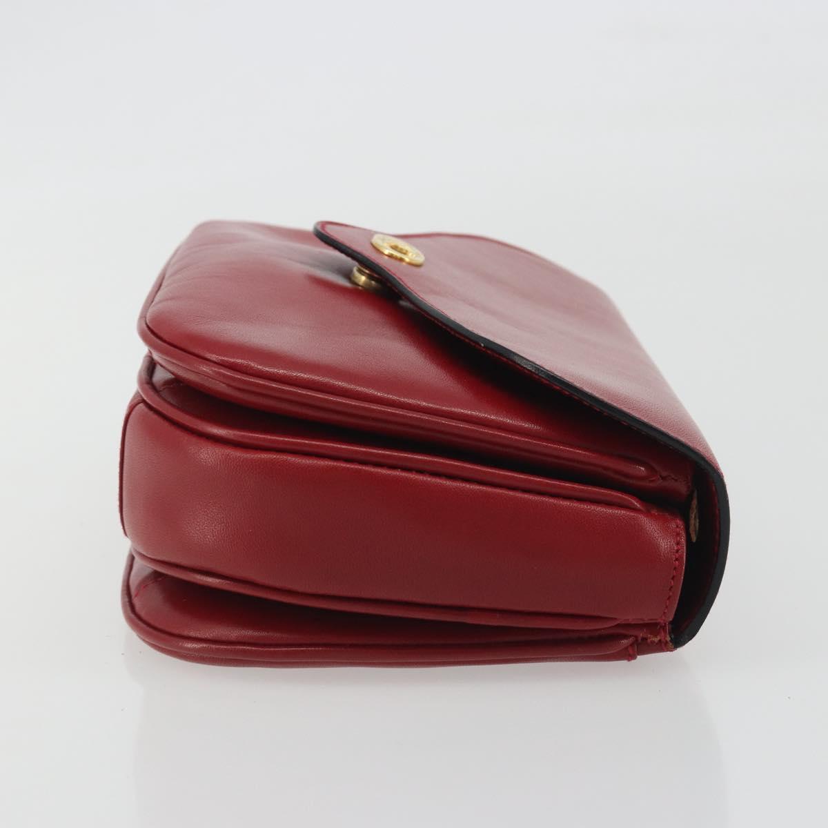 CELINE Chain Shoulder Bag Leather Red Gold Auth 193798