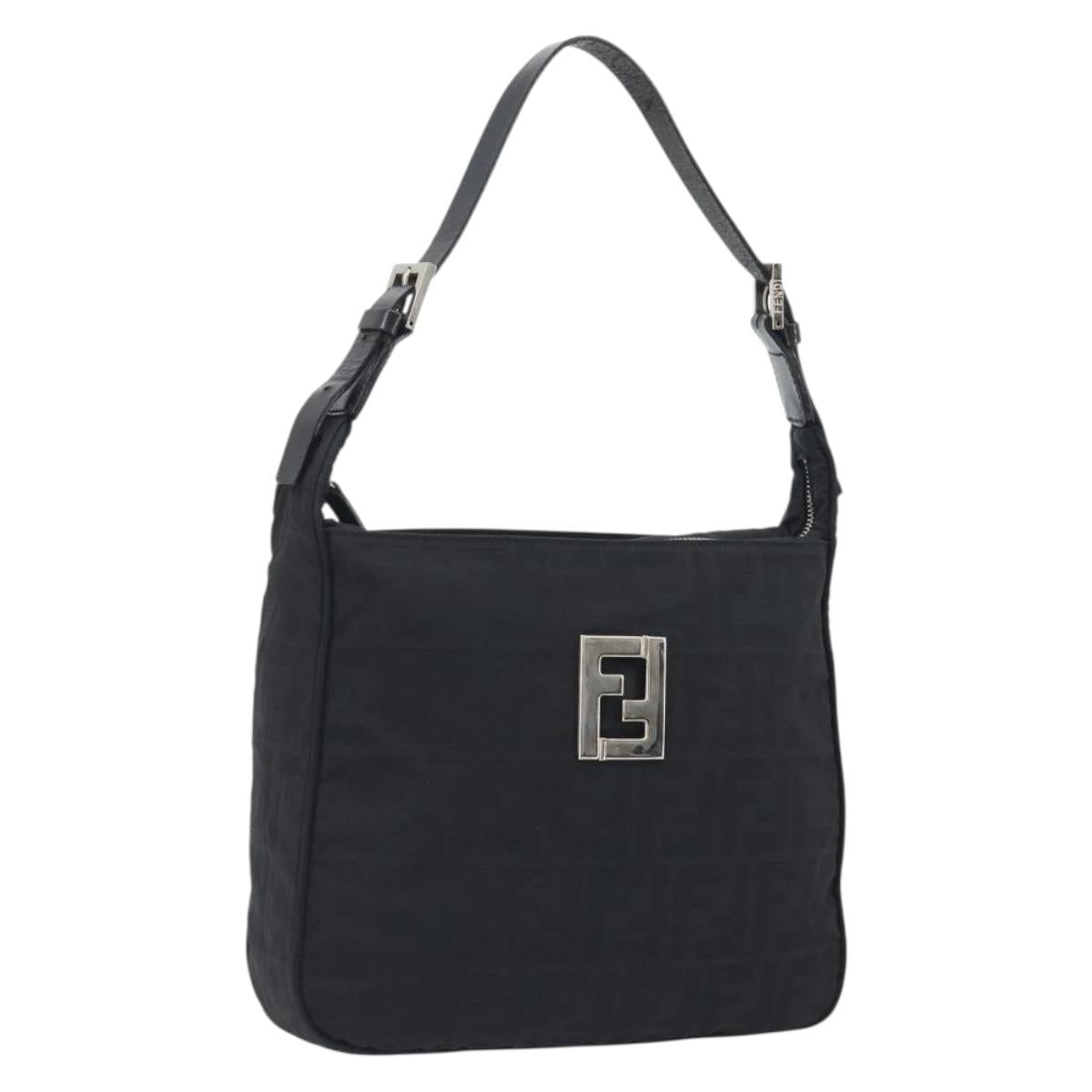 FENDI Zucca Canvas Shoulder Bag Black Auth 193804
