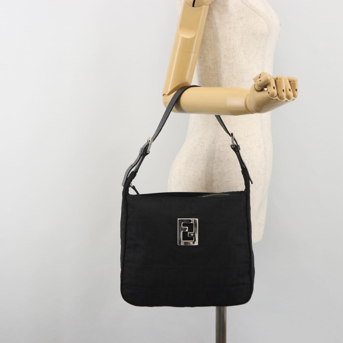FENDI Zucca Canvas Shoulder Bag Black Auth 193804