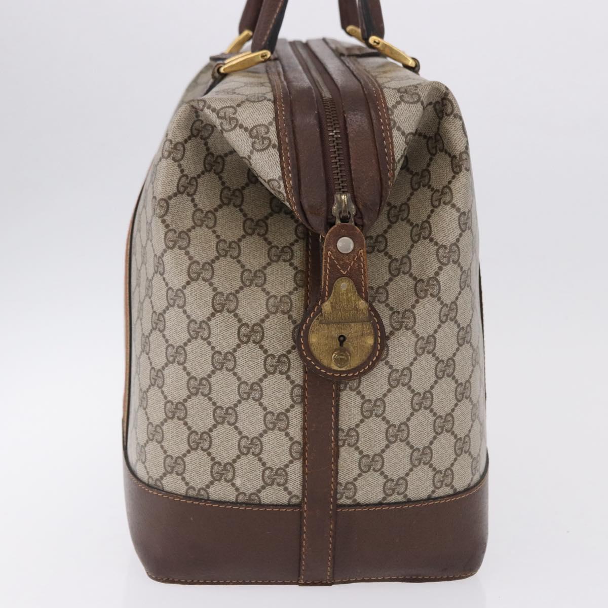 GUCCI GG Supreme Web Sherry Line Boston Bag PVC Beige Gold Auth 193806A