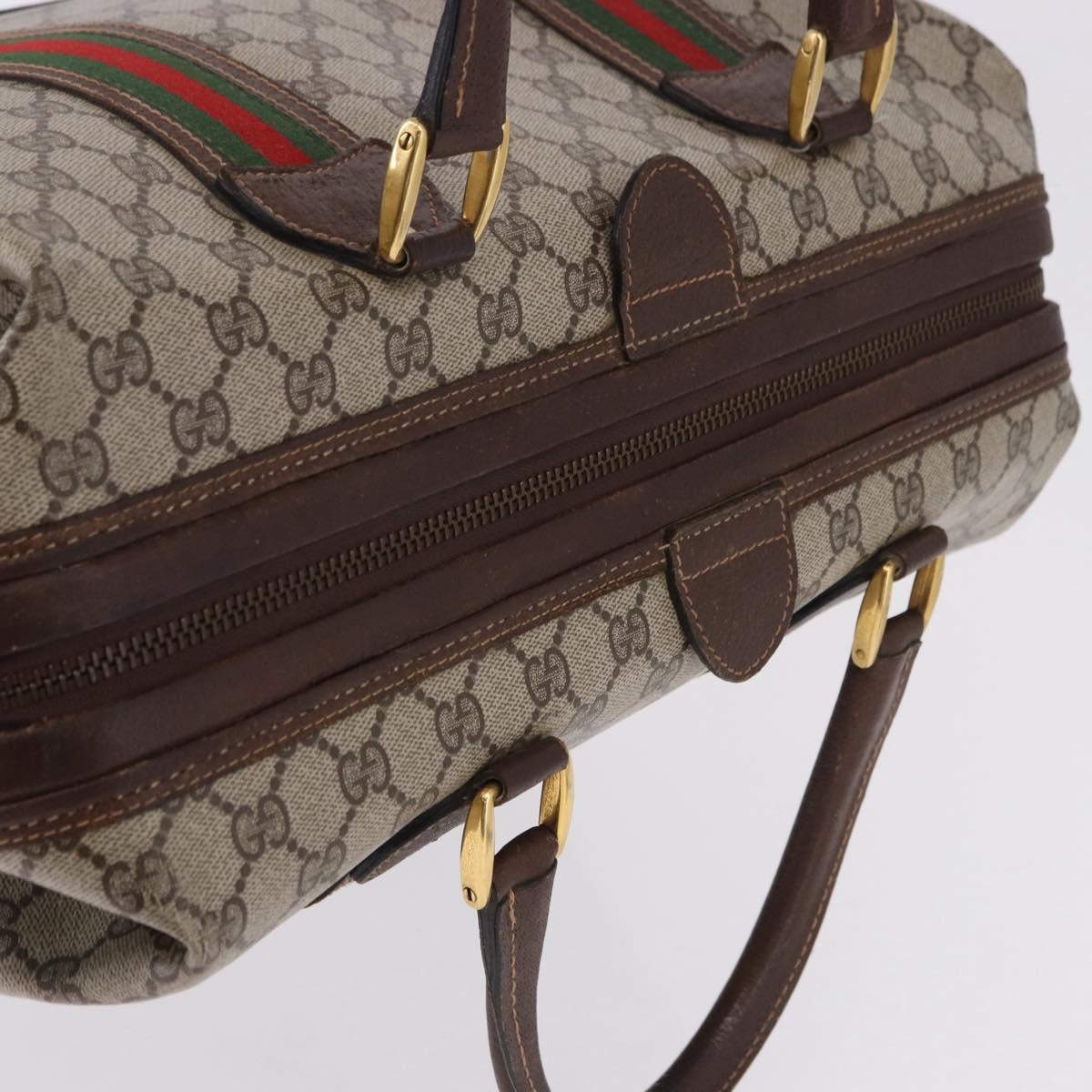 GUCCI GG Supreme Web Sherry Line Boston Bag PVC Beige Gold Auth 193806A