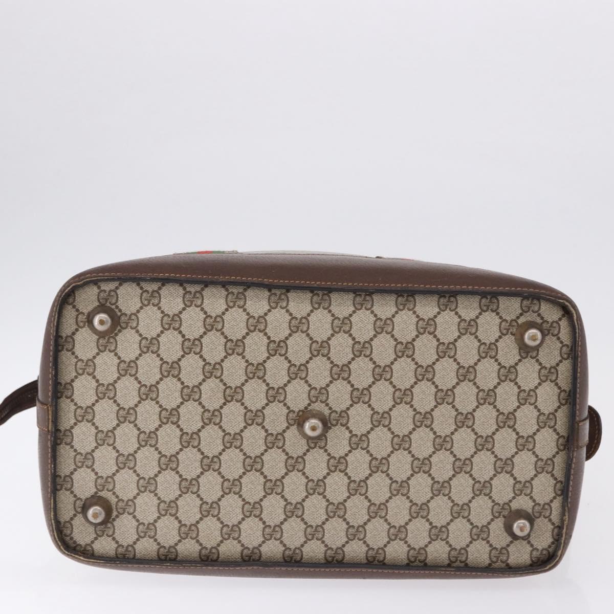 GUCCI GG Supreme Web Sherry Line Boston Bag PVC Beige Gold Auth 193806A