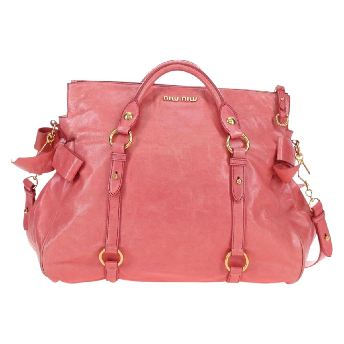 Miu Miu Hand Bag Leather 2way Pink Gold Auth 193807M