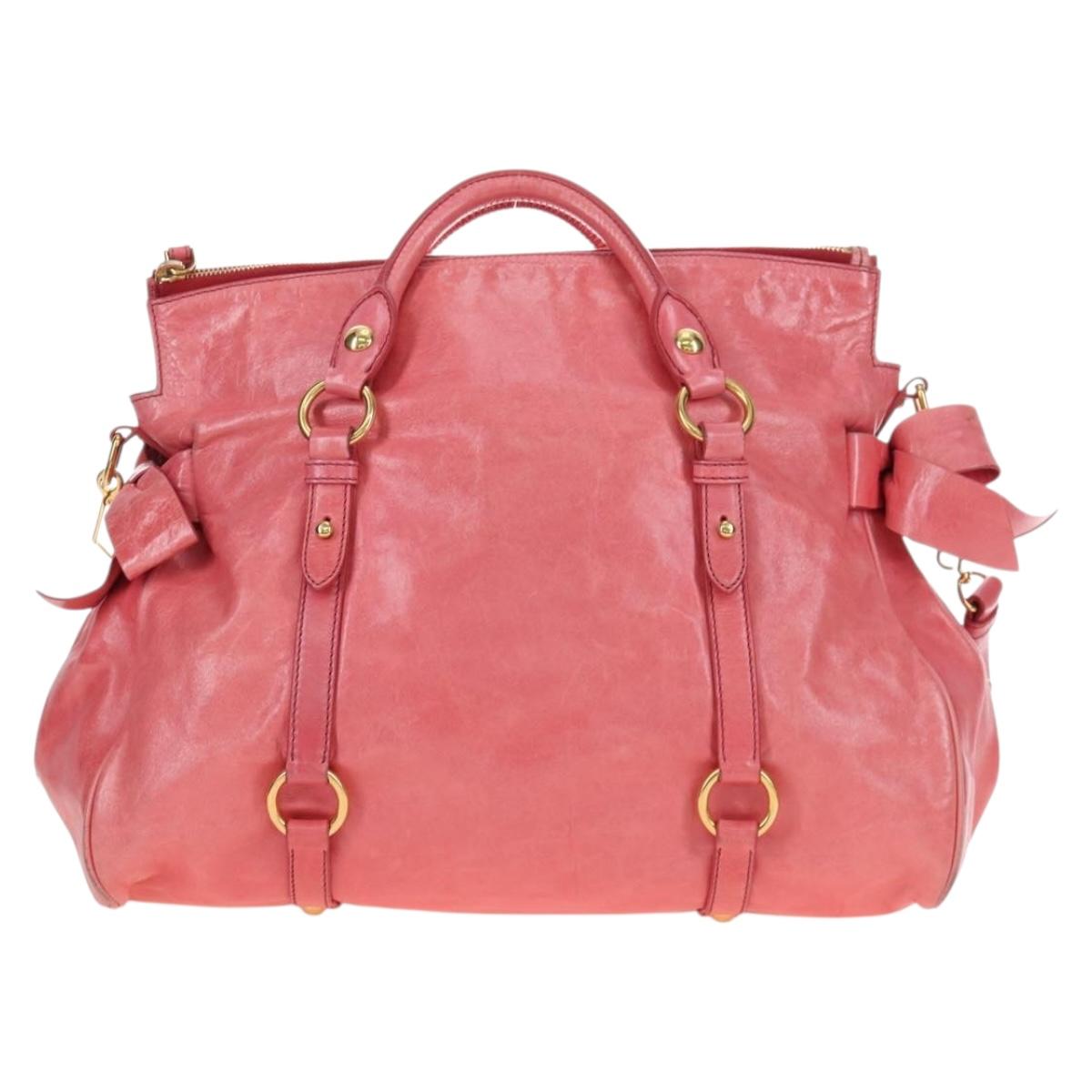Miu Miu Hand Bag Leather 2way Pink Gold Auth 193807M