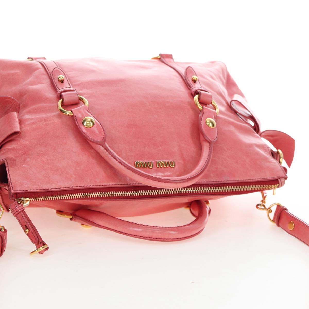 Miu Miu Hand Bag Leather 2way Pink Gold Auth 193807M