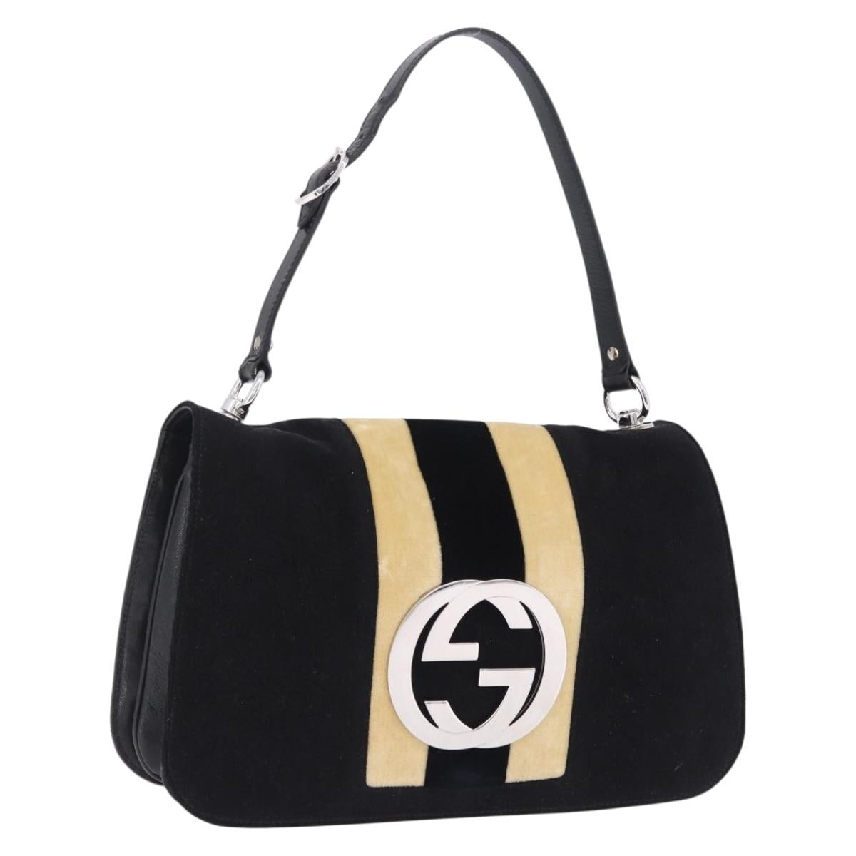 GUCCI Interlocking G Shoulder Bag Velor Black Silver Auth 193808V