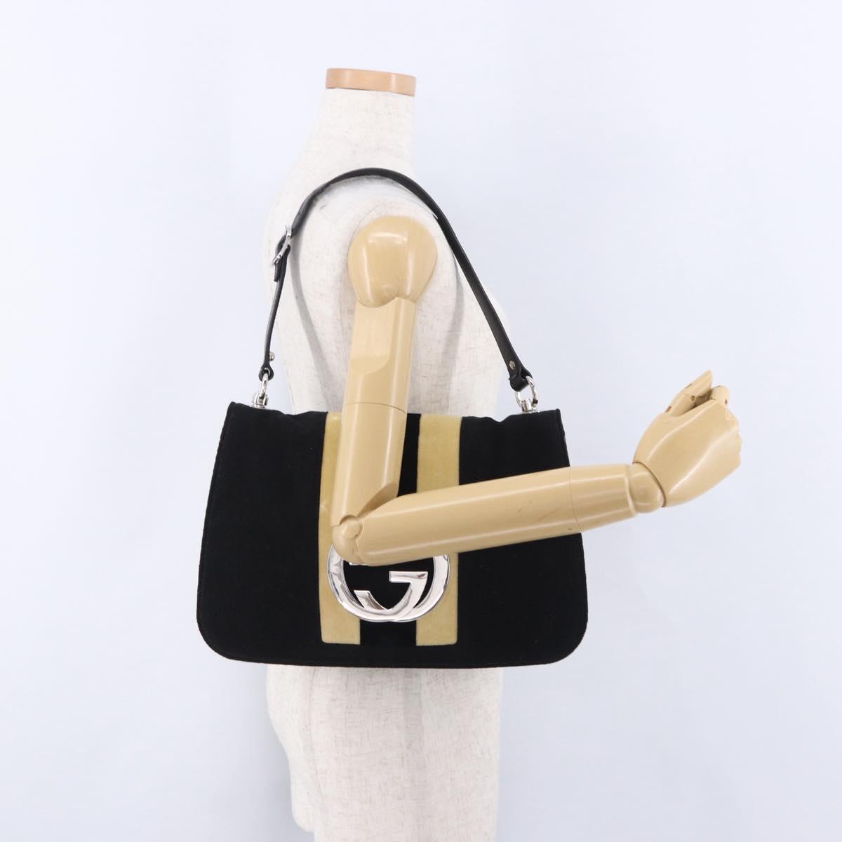 GUCCI Interlocking G Shoulder Bag Velor Black Silver Auth 193808V
