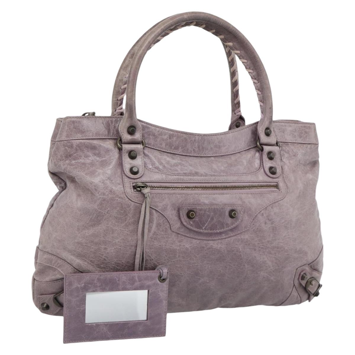 BALENCIAGA The Perth Hand Bag Leather Purple 128522 Auth 193809V