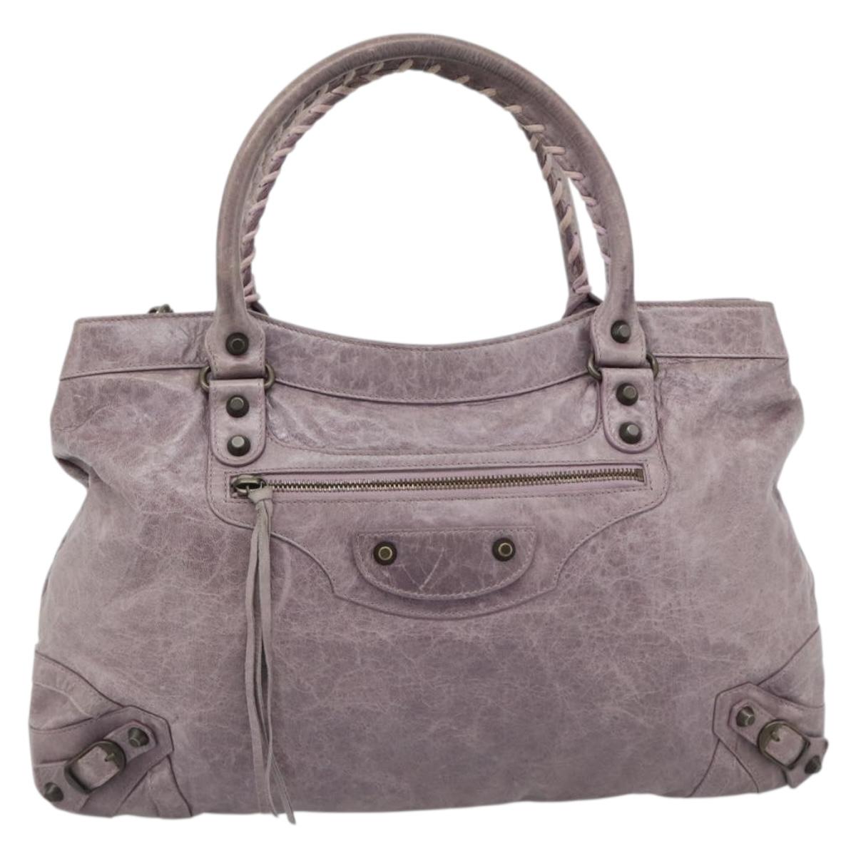 BALENCIAGA The Perth Hand Bag Leather Purple 128522 Auth 193809V