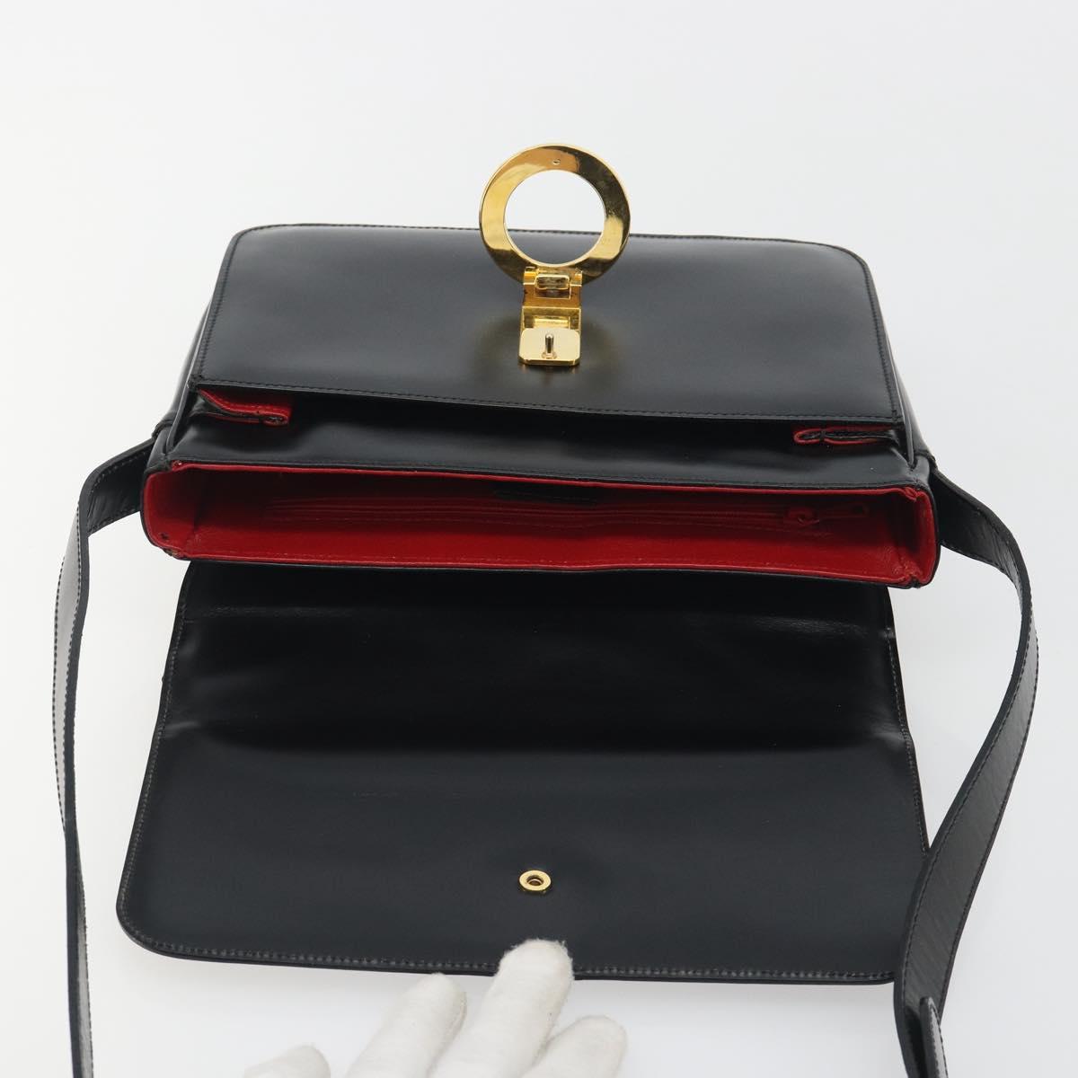 CELINE Circle Shoulder Bag Leather Black Gold Auth 193810V