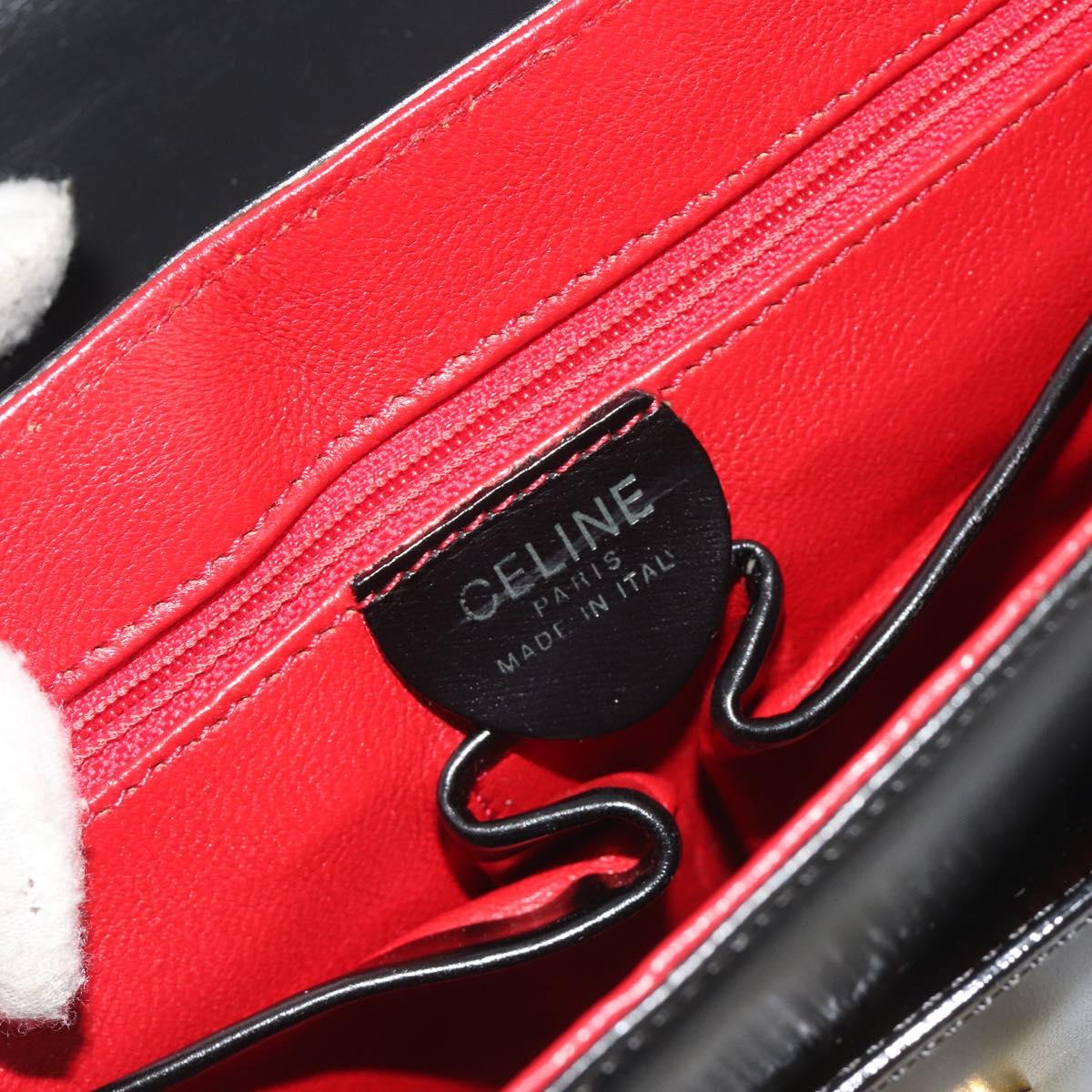 CELINE Circle Shoulder Bag Leather Black Gold Auth 193810V