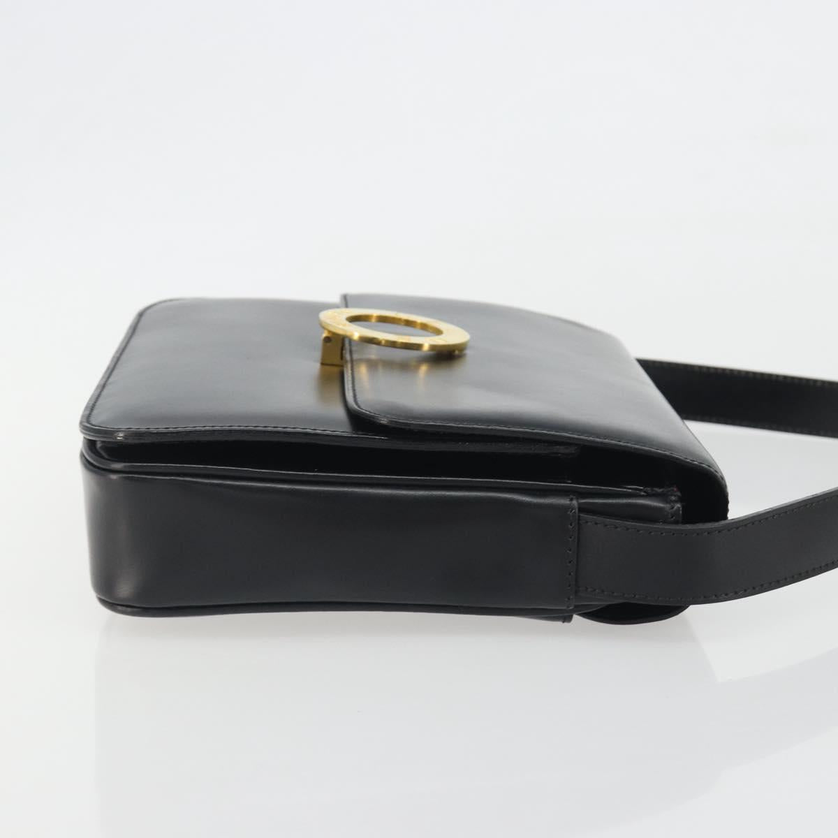 CELINE Circle Shoulder Bag Leather Black Gold Auth 193810V