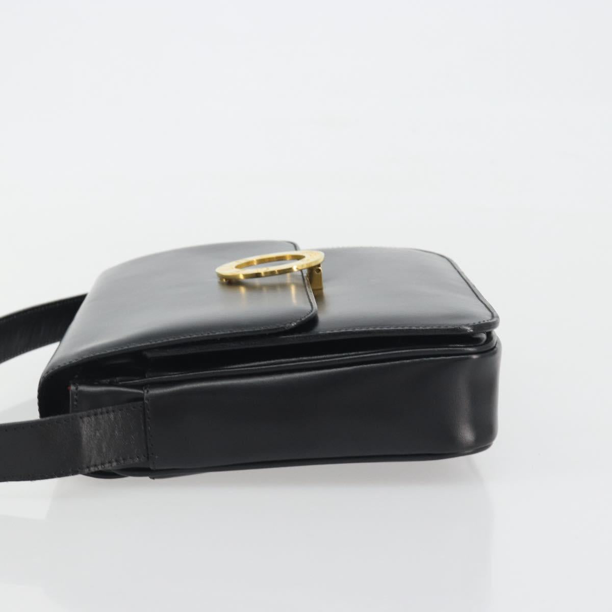 CELINE Circle Shoulder Bag Leather Black Gold Auth 193810V
