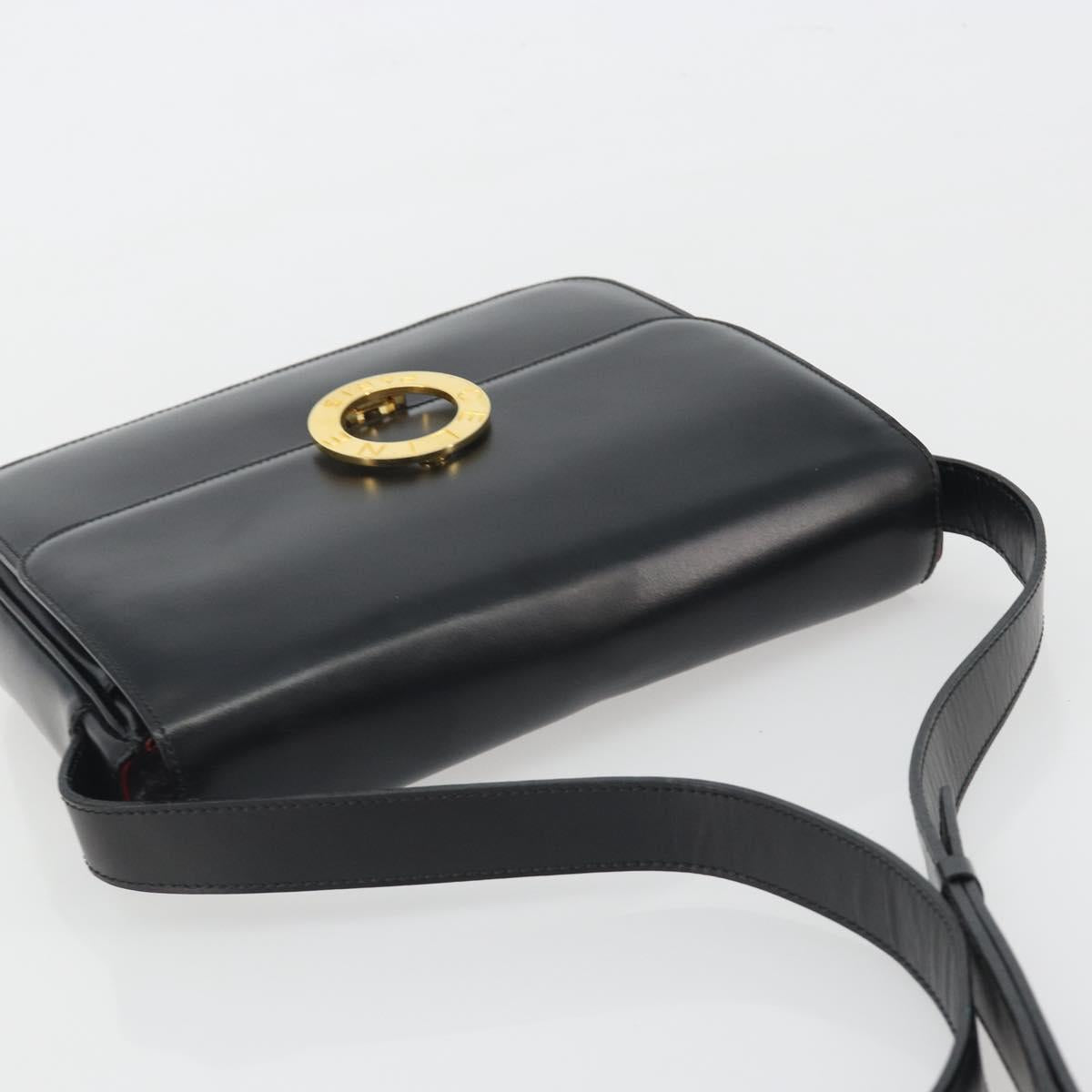 CELINE Circle Shoulder Bag Leather Black Gold Auth 193810V