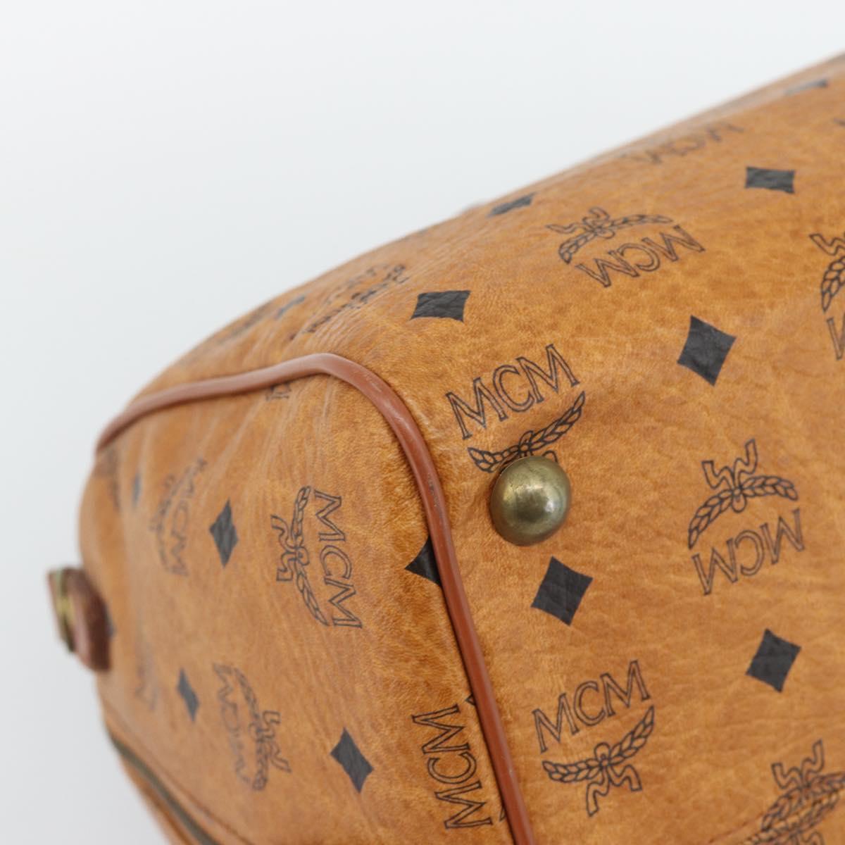MCM Logogram Vicetos Boston Bag PVC Leather Brown Gold Auth 193811