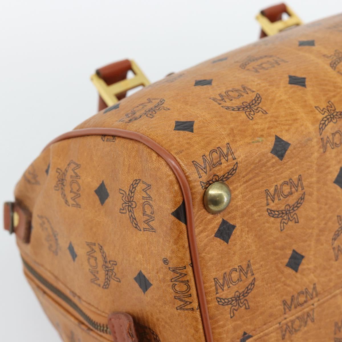 MCM Logogram Vicetos Boston Bag PVC Leather Brown Gold Auth 193811