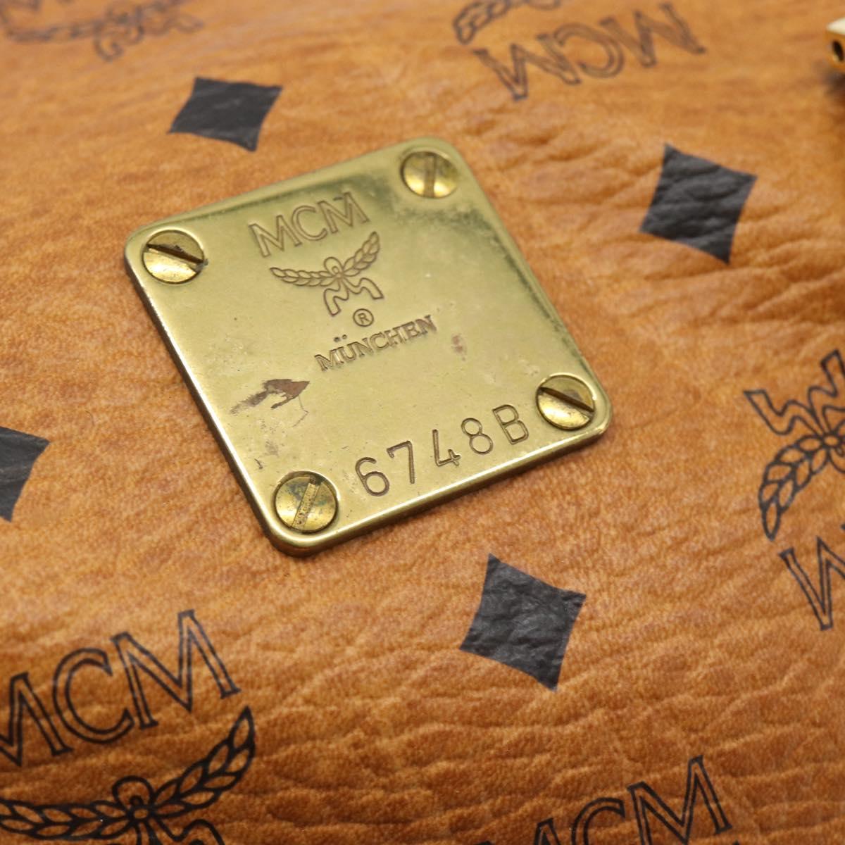 MCM Logogram Vicetos Boston Bag PVC Leather Brown Gold Auth 193811