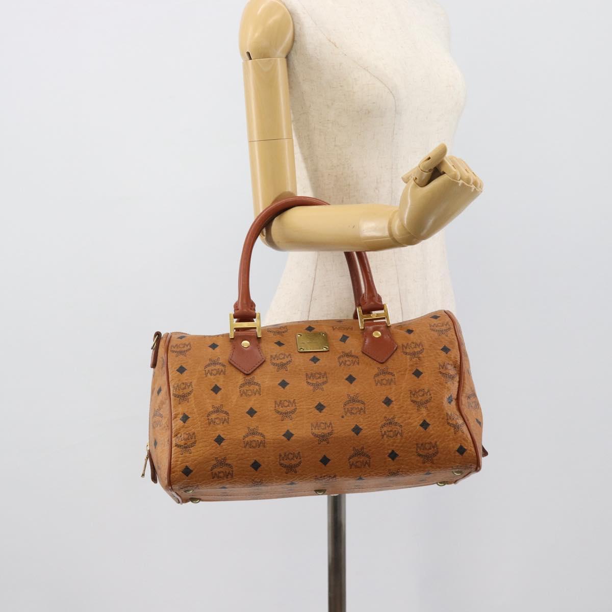 MCM Logogram Vicetos Boston Bag PVC Leather Brown Gold Auth 193811