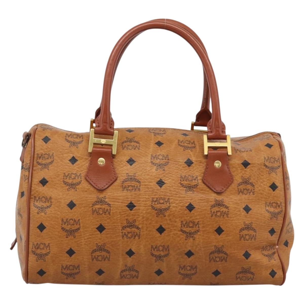 MCM Logogram Vicetos Boston Bag PVC Leather Brown Gold Auth 193811